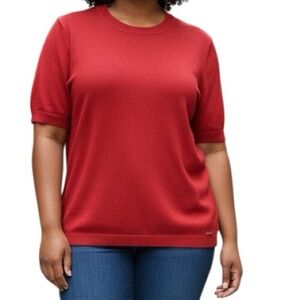 Collection L Light Red Crew Neck Pullover Short Sleeve Women’s Knit Sweater
